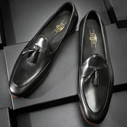 Hanmce Men's Shoes Fashion Top Selling Handmade Office Luxury Formal Genuine Leather Slip-On Mens Loafer Shoes 318-807