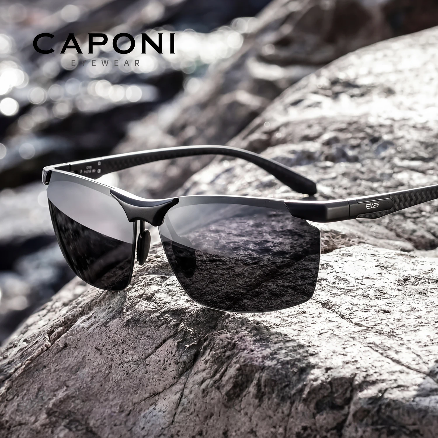 CAPONI Polarized Men's Sunglasses Driving Sports Photochromic UV400 Sun Glasses Men Aluminium Carbon Firber Protect Eyes BS8780
