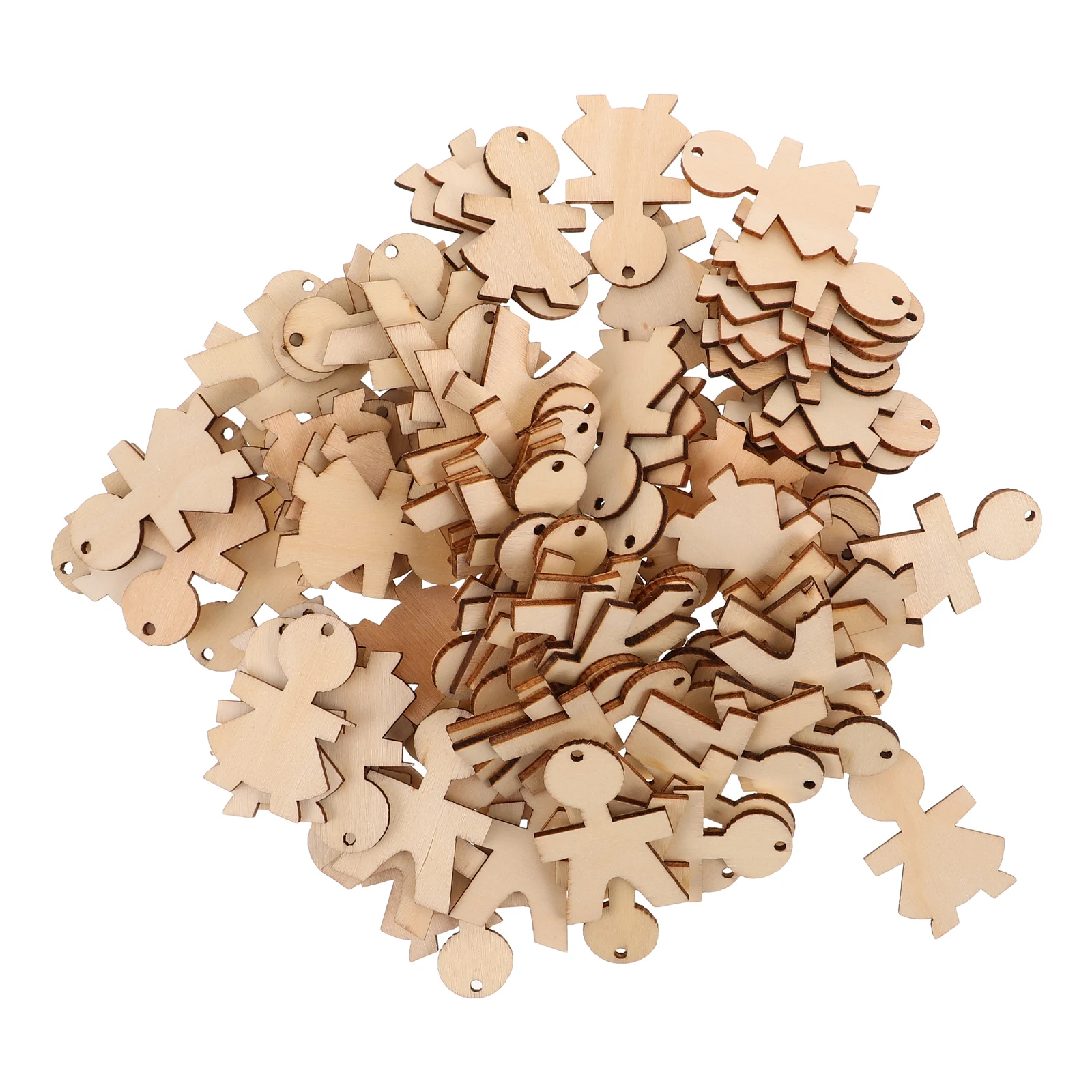 

100pcs Wooden Diy Crafts Cutouts Unfinished Boy Girl Shape Slices For Room Decor Home Art Projects School Supplies Blank