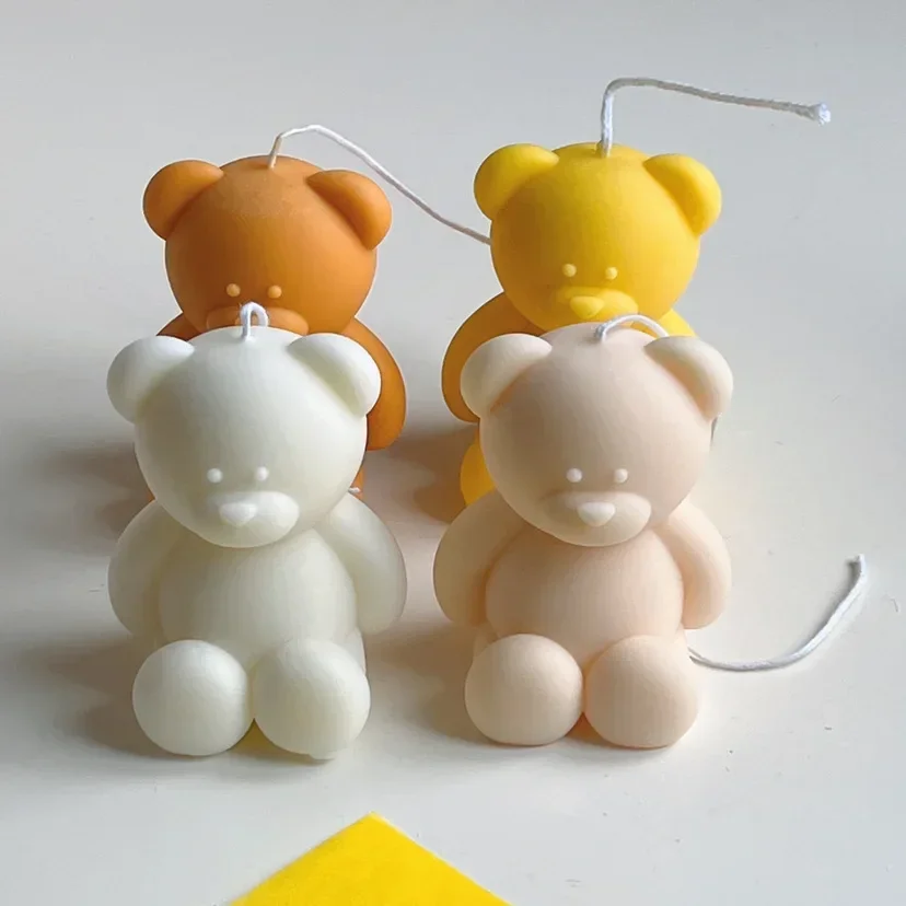 3D Cute Cartoon Bear Silicone Candle Mold Diy Handmade Soap Plaster Ice Cube Baking Mould Birthday Party Wedding Gift Making Kit
