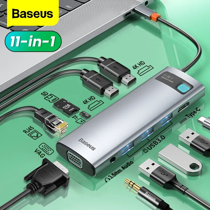 Baseus-HUB USB Tipo C, Dock Station, Divisor, Leitor SD, Carregador PD de 100W, USB 3.0, Compatível com HDMI, RJ45, MacBook Pro