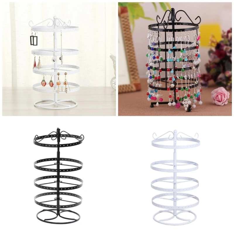 4 Tiers Rotating Earring Holder Organizers Metal Necklace Display Stand Large Jewelry Tree Storage Bracelet Display Rack