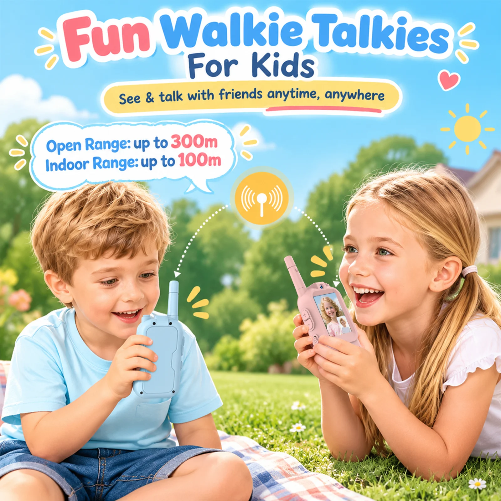 Video Walkie Talkies for Kids 2 Pack Rechargeable Intercom Walkie-talkie Halloween Christmas Birthday Gfits for Kids Ages 3-12