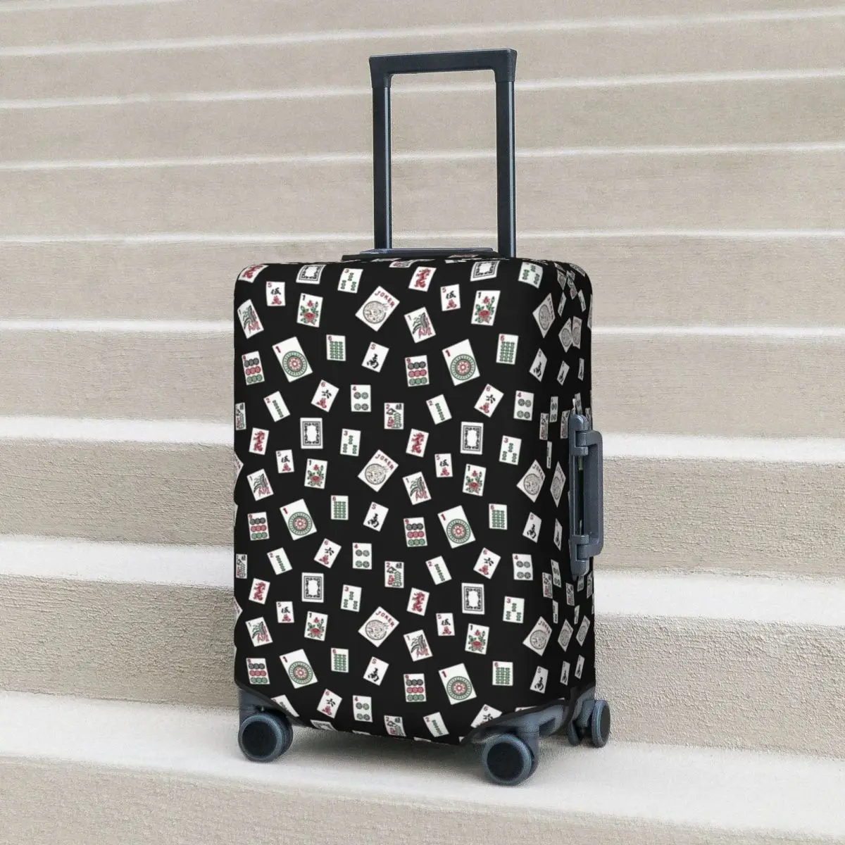 

Black Mahjong Suitcase Cover Flight Funny 3D Printing Fun Luggage Case Travel Protection