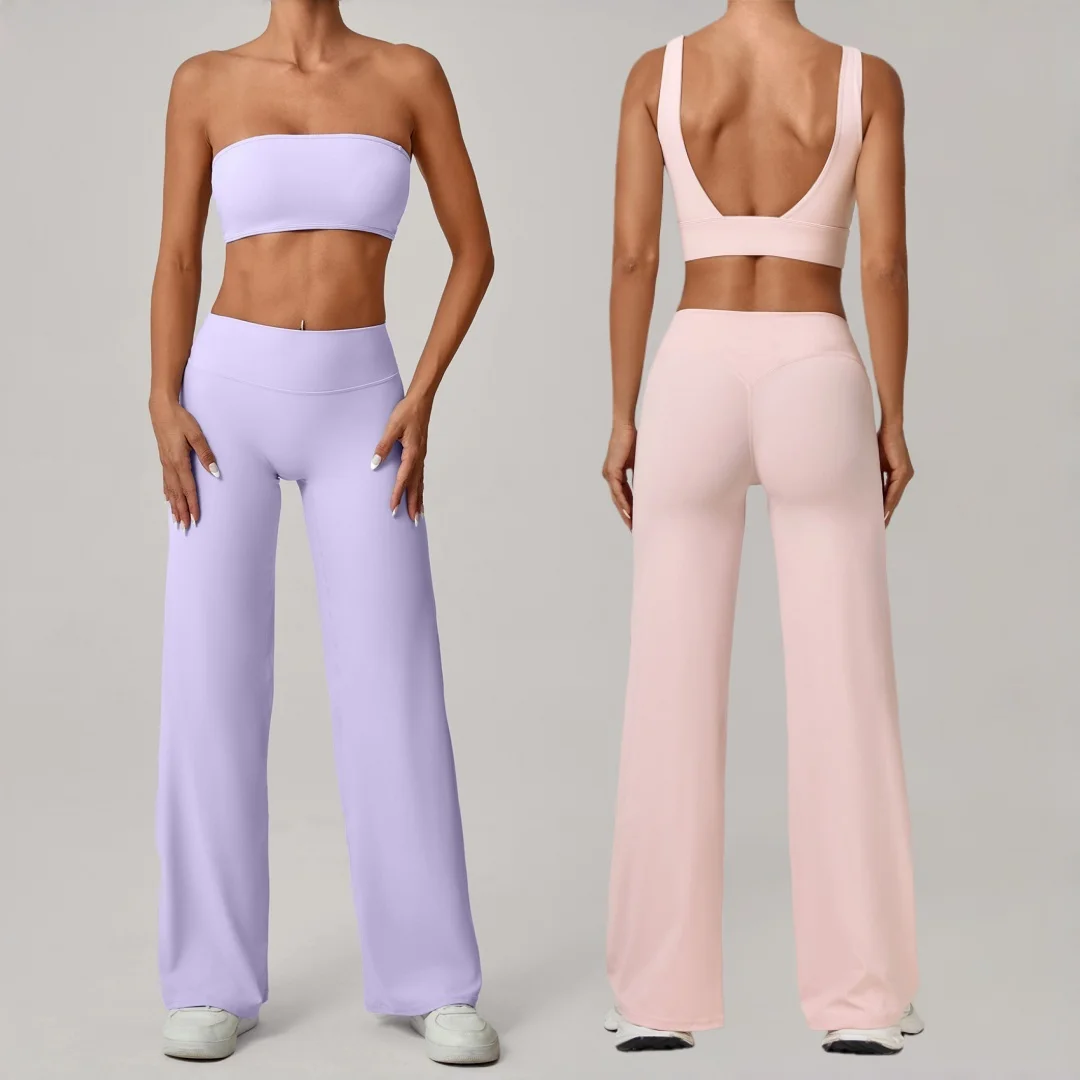 

New Backless Quick-Dry Sports Vest Yoga 2pc Set High Waist Hip Lift Wide Leg Pants Set Outdoor Running Casual Fitness Sportswear