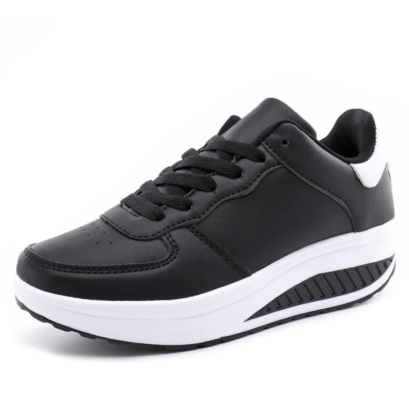 Women Black White High Platform Sports Shoes Sneakers with Platform Woman Trends Ladies Shake Cushioned Nurse Wedge Basket Casua