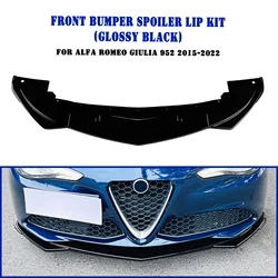 Front Bumper Spoiler Lip For Alfa Romeo Giulia 952 2015-2024 Carbon Fiber Look/Gloss Black Lower Splitter Body Protector Blade
