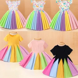 Girls Dress Kids Girls Clothing Sweet Summer Short Sleeve Children Clothes Casual Colorful Rainbow Youth Girls Dress 2-7 Years