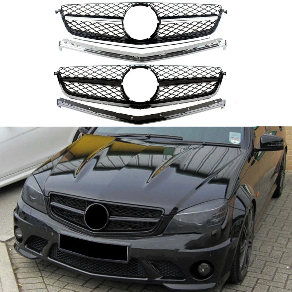 

Передняя решетка верхнего бампера, капот, подходит для Mercedes Benz C-Class C63 W204 2008-2001 2008 2009 2010 2011 AMG, черный, серебристый