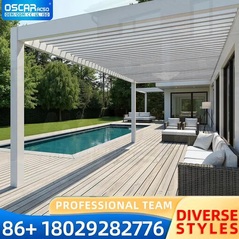 

Outdoor Retractable Aluminium Pergola Set Waterproof Motorized Sunshade Wood Plastic Alloy For Restaurant Swimming Pool pergola