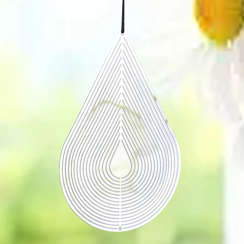 Water Drop Wind Spinner Hanging Decor Stainless Steel 3D Rotary Flowing Effect Wind Chimes Catcher Pendant Mirror Reflection