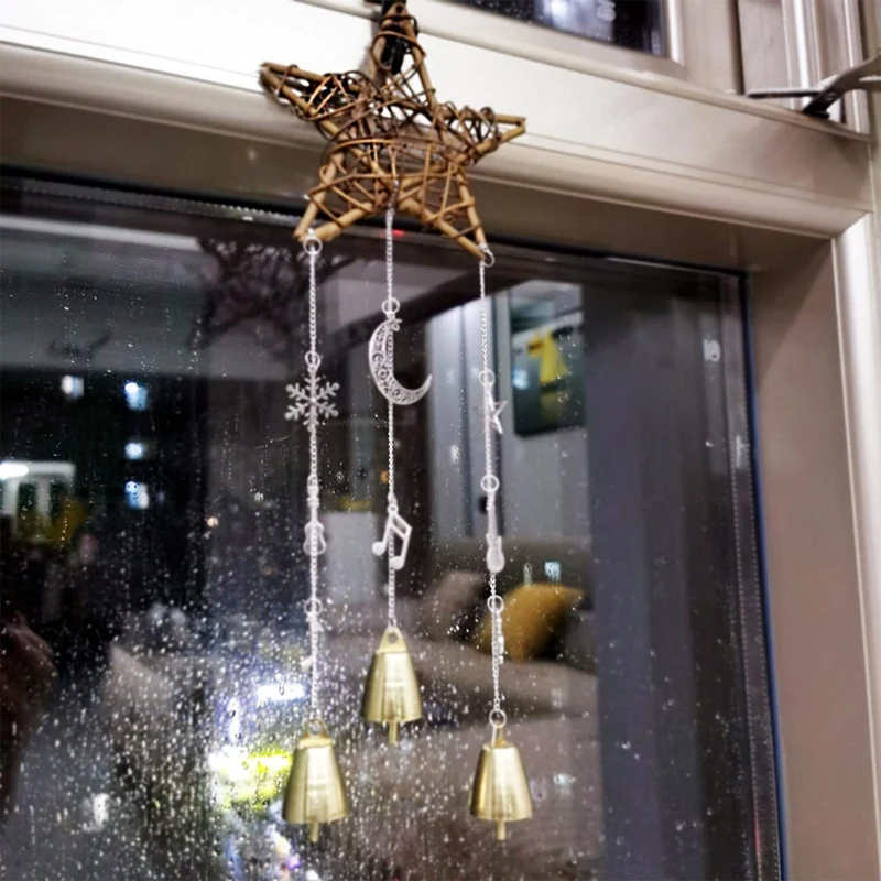 MAKE-campanas de bruja, colgadores de puerta de protección, campanas de viento de bruja, campanas de bruja colgantes, decoración de campanas de viento de ratán hechas a mano