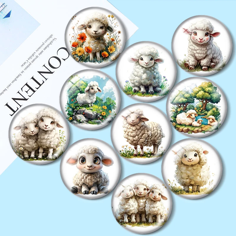 

Cartoon Sheep 10pcs 12mm/18mm/20mm/25mm Round photo glass cabochon demo flat back Making findings