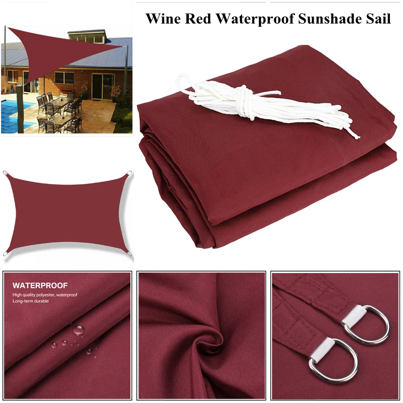 

Wine Red Outdoor Waterproof Shading Sail Garden Patio Triangular Awning Swimming Pool Sun Shade Sail Car Shelter Rainproof Cloth