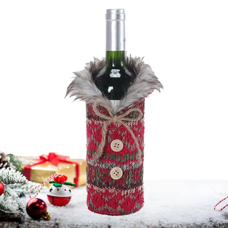 Christmas Wine Bags Decorative Wine Bottle Cover Christmas Wine Bottle Cover With Bowknot And Plush Collar Holiday Wine Bottle