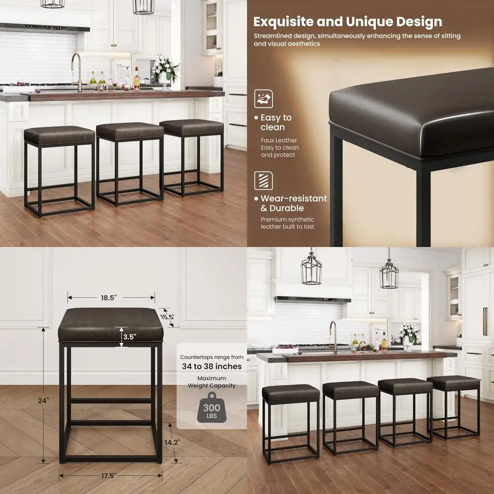 

Набор из 3-х серых мягких металлических барных стульев со стальным каркасом и подставкой для ног для использования на кухне.