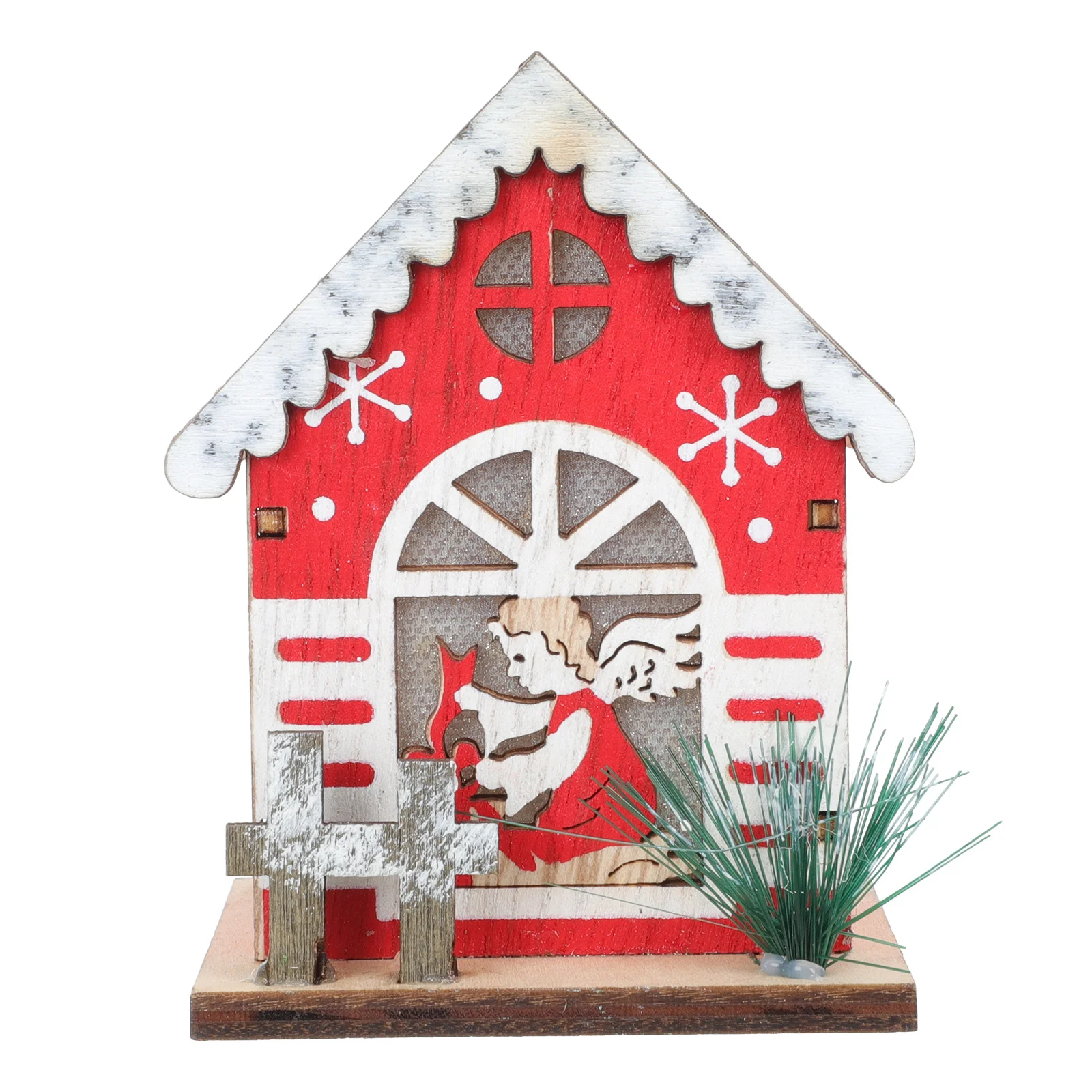 ديكور منزل خشبي متوهج، زينة مشهد عيد الميلاد مع براعة دقيقة لمتجر المنزل والمكتب والعطلات وعرض عيد الميلاد المتوهج