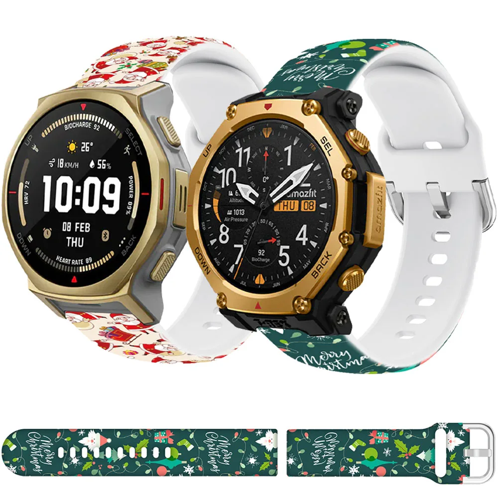 

Ремешок в рождественском стиле 22 мм 20 мм для Amazfit T-REX3 Pro 44 мм 48 мм/Balance 2/Bip 6 5, браслет для Amazfit Active 2/GTS 4/GTR Band