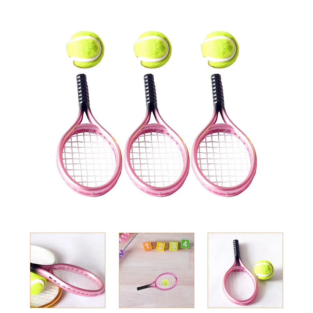 Pink Miniature Tennis Racket Model Toy For House Decor Mini Tennis Set Doll Accessories Children Room Play Electronic Toys