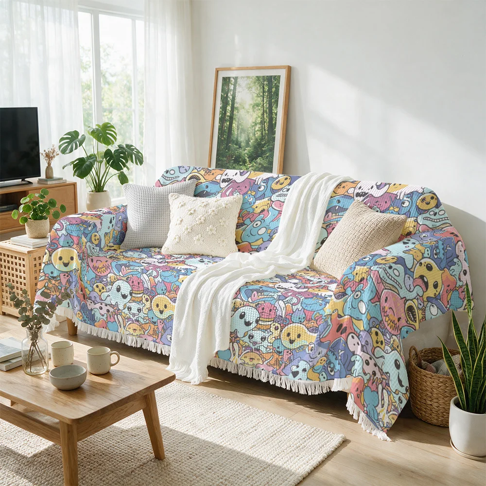 Whimsical Colorful Throw Blanket Sofa Throw Decor Cushion Cover Accent Couch Blanket for Living Room Boho Home Decor