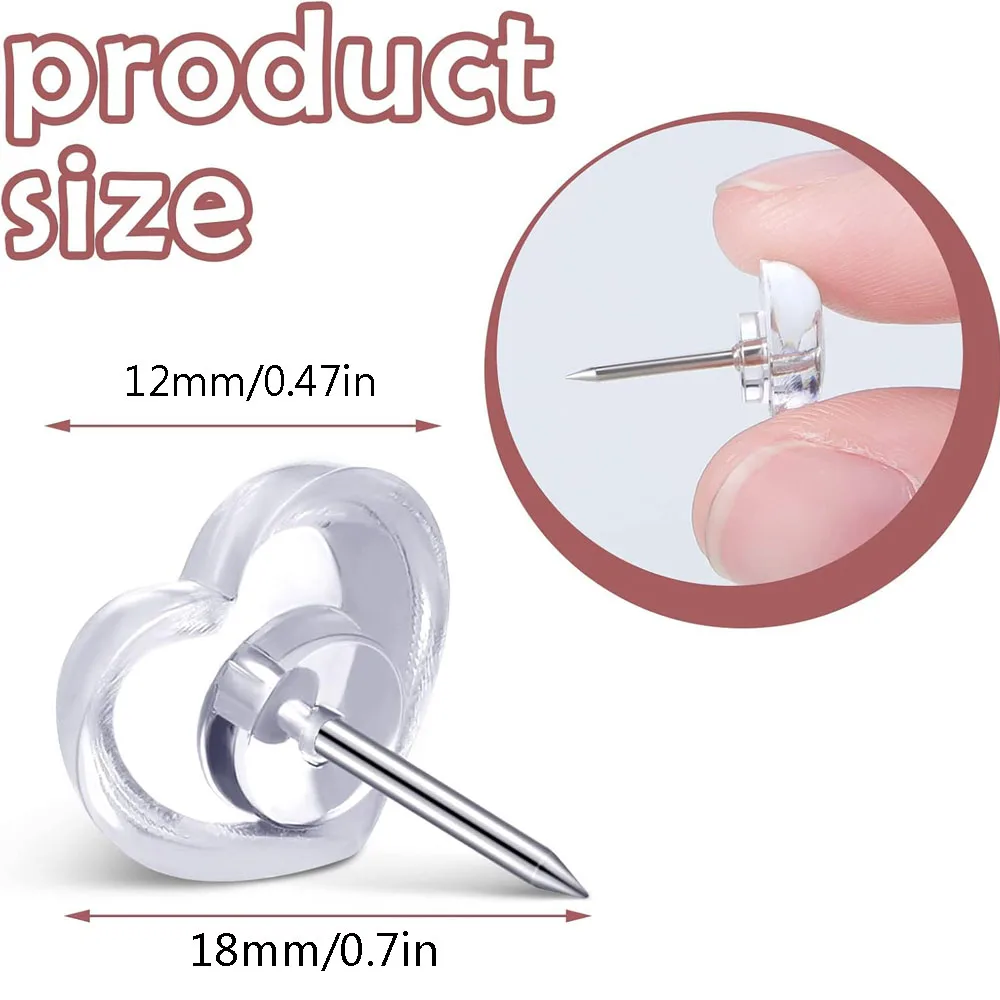 50/100 قطعة دبابيس دفع شفافة على شكل قلب الحب دبابيس ضغط على شكل قلب الخوخ L-شعاع الأظافر دبابيس ضغط على الحائط دبابيس ضغط على الحائط