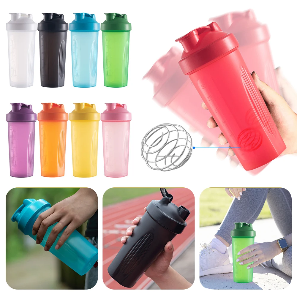 600ml Portable Protein Powder Shaker Bottle Leak Proof Water Bottle for Gym Fitness Training Sport Shaker Mixing Cup with Scale