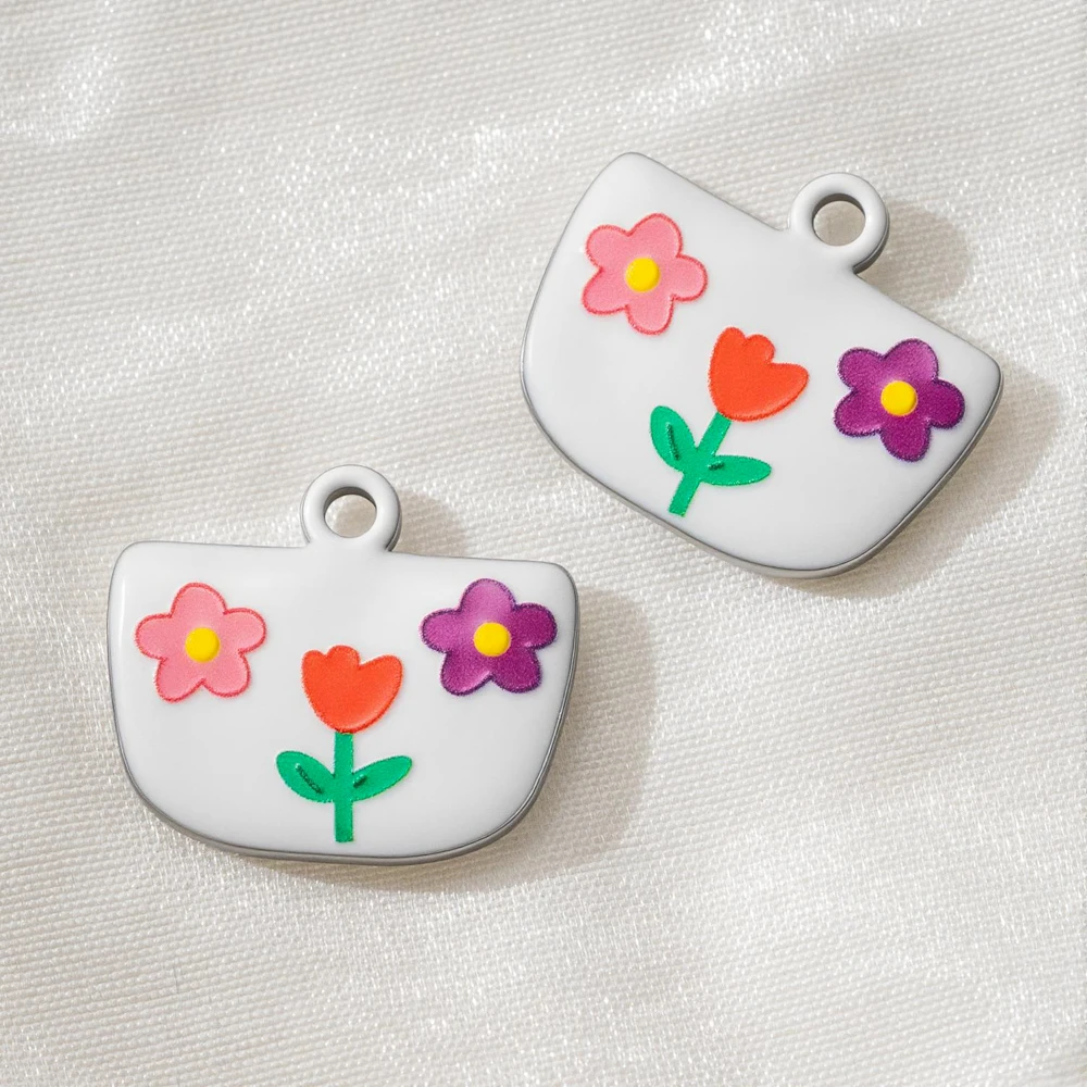 5 Stück Edelstahl-Emaille-Anhänger mit handgemalten Fisch-, Schmetterlings- und Blumenmotiven für DIY-Halsketten, Ohrringe und Schmuckherstellung. – Detail 6