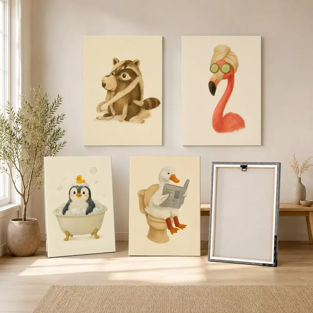 Multiple sizes 1pc frameless Canvas Painting,Cute Animal Bubble Bath Framed Wall Painting Ready to Hang Canvas Art Poster for Li