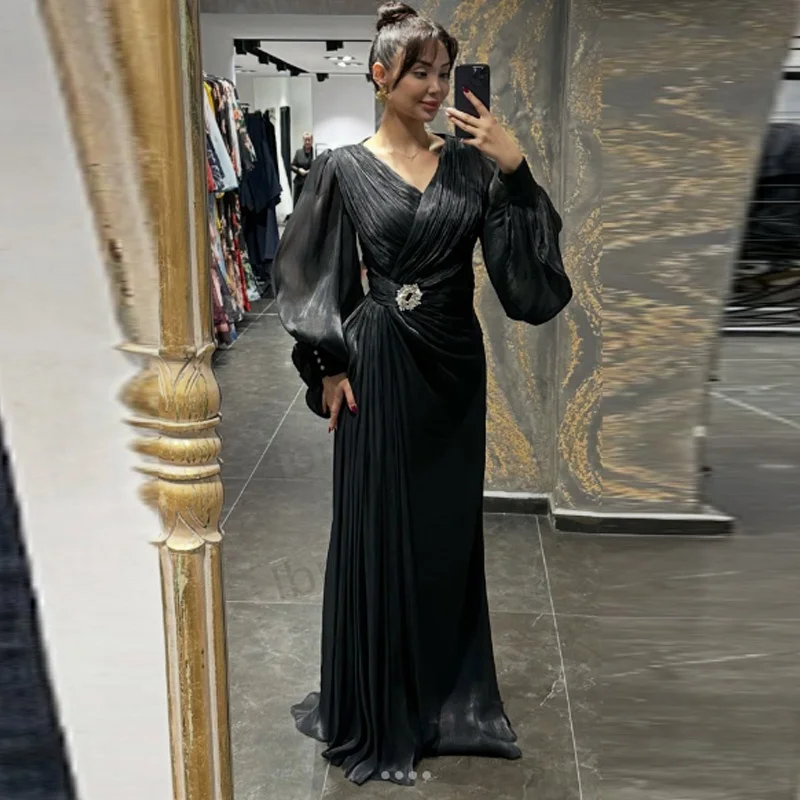 

Customized V-Neck Evening Dress Delicate Long Sleeves Prom Dresses Formal Sweep Train Special Occasion Gowns