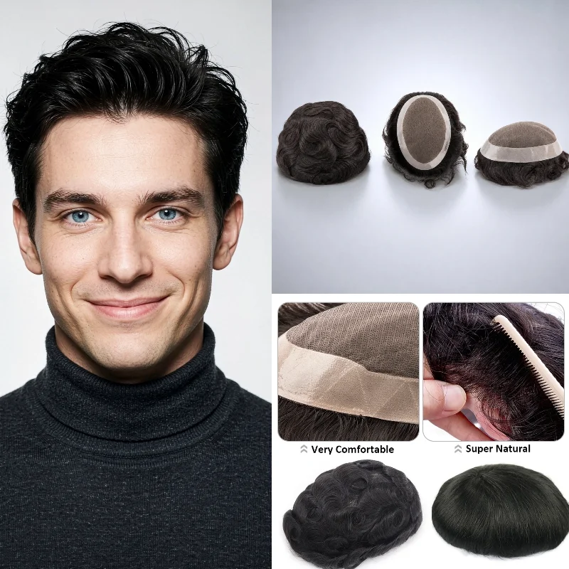 Real Human Hair D7-3 Mono Base Men Wig 7x9 6inch Straight Mono+NPU Hand-Tied Remy Hair For Interviews 72H Ship Free Tape