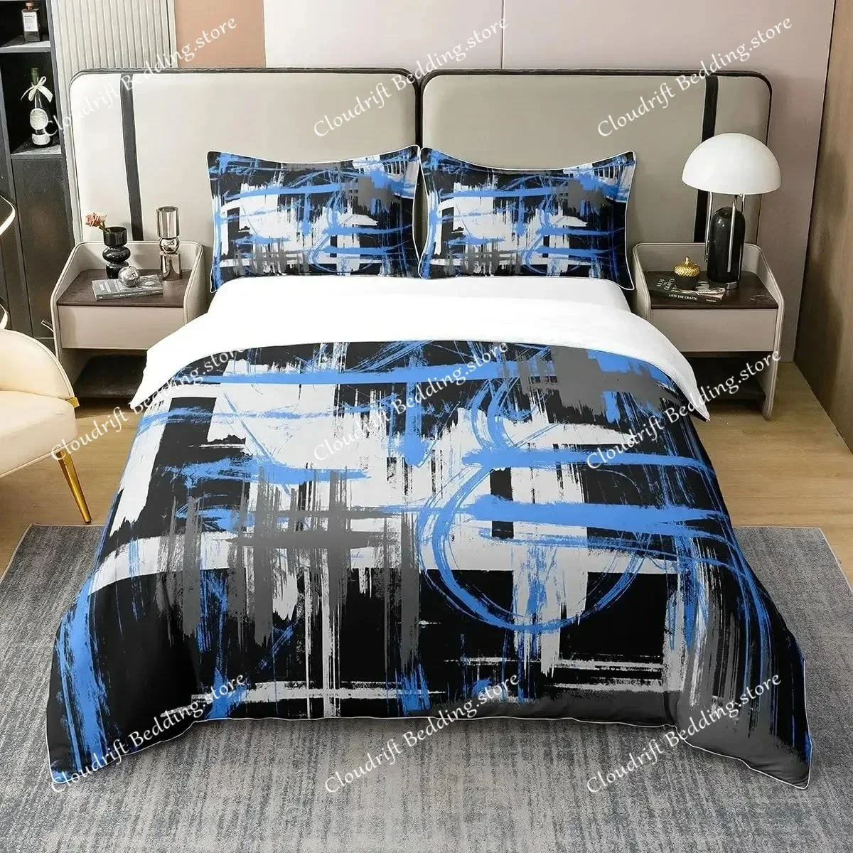 

Red Grey White Geometric Bedding Set Full Size Stripes Duvet Cover Bedroom Decor Abstract Comforter Cover Set