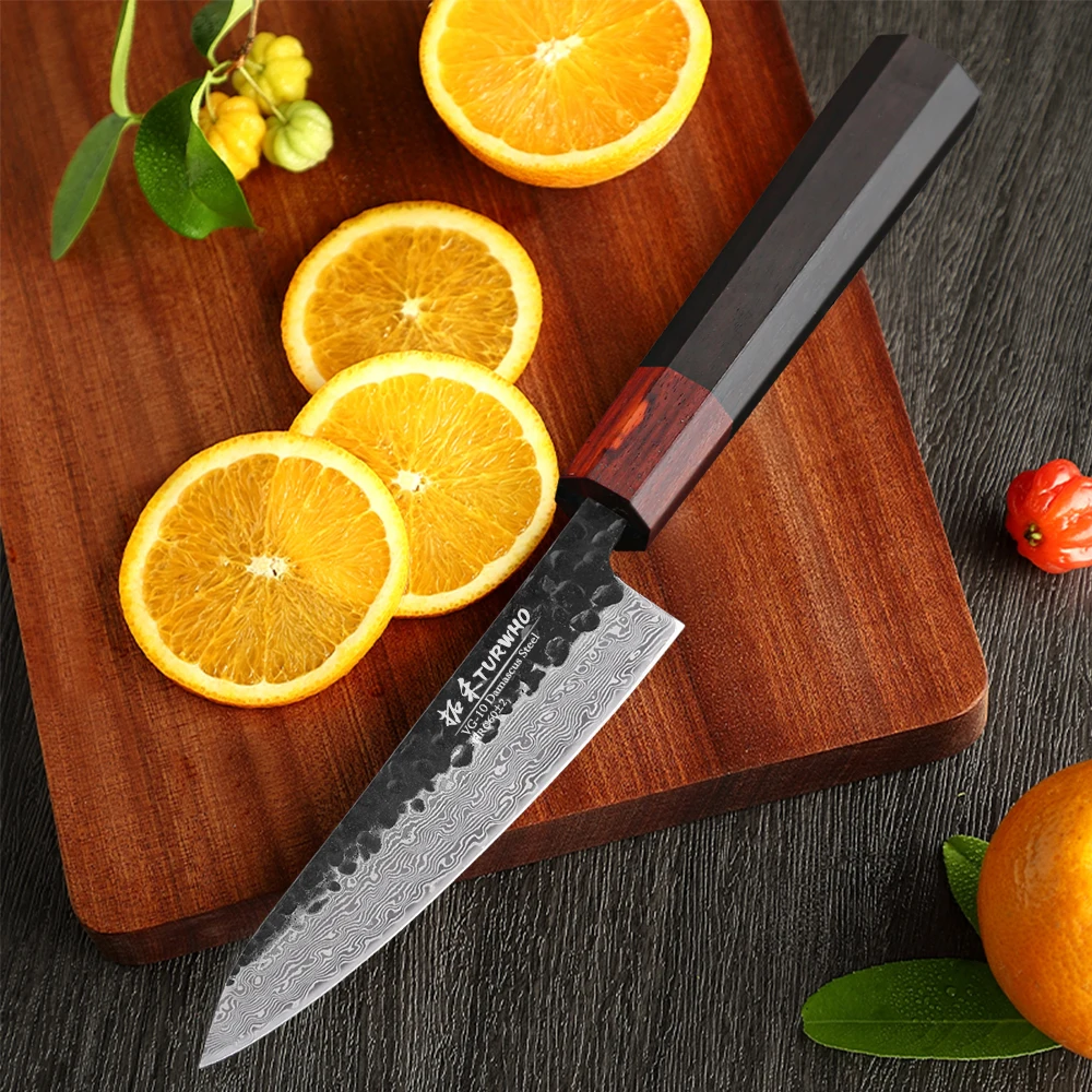 TURWHO 5 Inch Utility Knife 67 Layers Damascus Steel Chef Knives Peeling Fruit Cutting Meat Practical Kitchen Cooking Knife