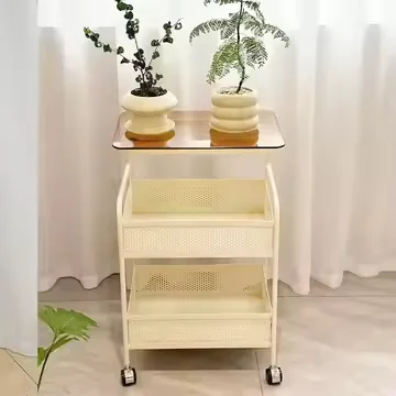 #Mobile Trolley, Living Room, Cream, Sand, Hair, Edge, Few Snacks Shelf, Modern and Simple Small Coffee Table, Side Cabinet