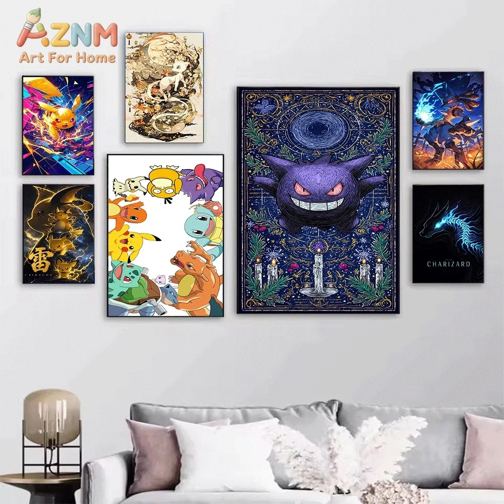 AZNM Charizard Fire‑Breathing Flying Dragon Dynamic Flame Canvas Wall Print, Pokemon Anime Game Art Poster, Unframed Canvas Pa