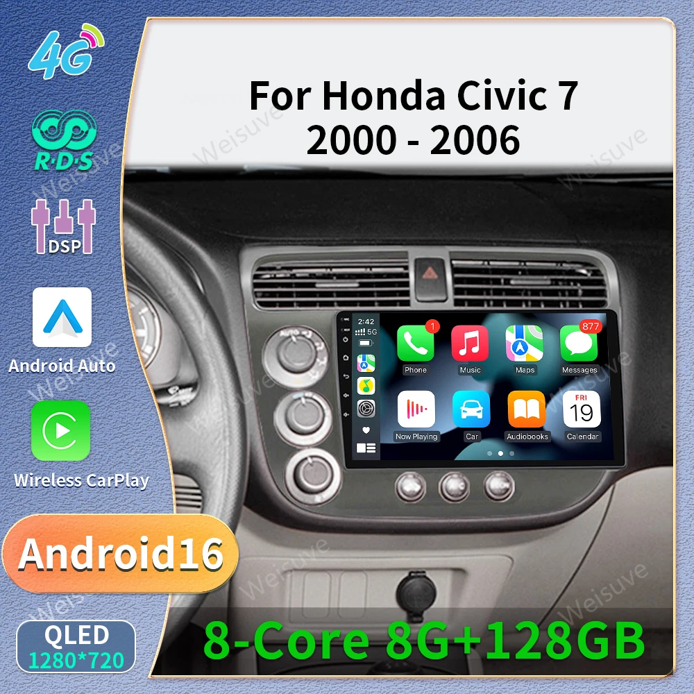 For Honda Civic 7 2000-2006 Navigation Autoradio GPS Stereo 2din Head Unit