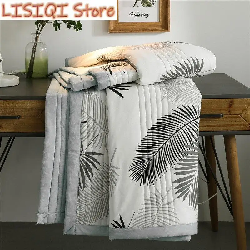 

Summer Washed Cotton Quilt Air-conditioning Comforter Soft Breathable Blanket Thin Leaf Print Bedspread Bed Cover Home Textiles