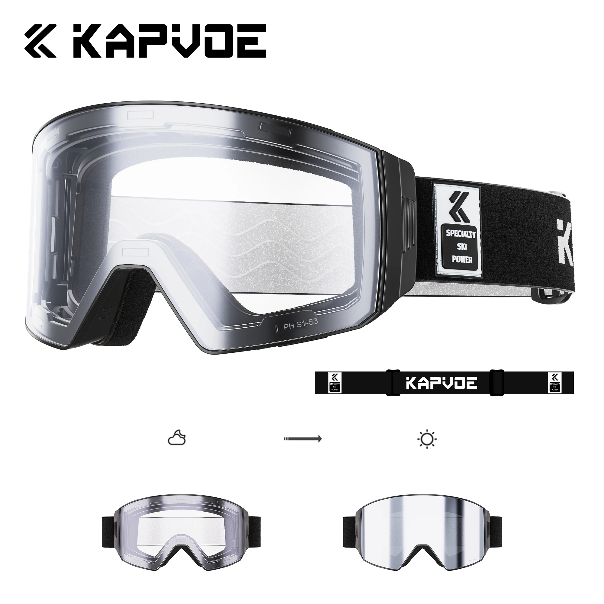 

Kapvoe Snow Sunglasses Photochromic Ski Goggles Magnetic Anti-Fog Lenses UV400 Protection Men Women Ski Goggles Sports Eyewear
