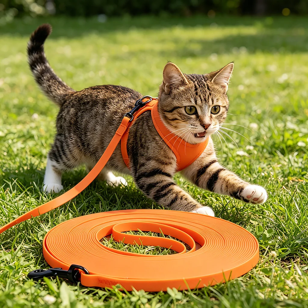 Waterproof PVC Cat Leash 5/10/15/20m Long, Tangle-Free & Escape-Proof Easy Clean Traction Rope for Small Medium Cats