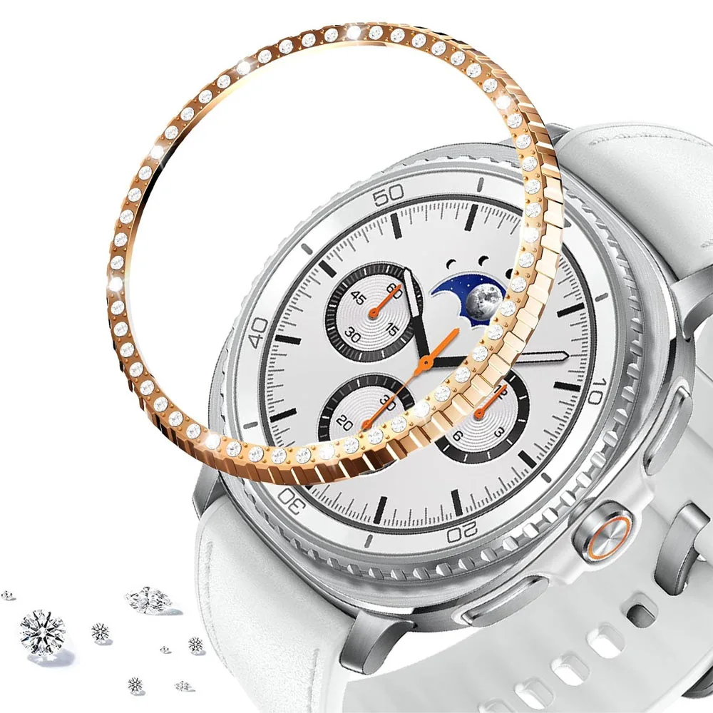 حلقة إطار ماسية لساعة سامسونج جالاكسي 8 الكلاسيكية 46 ملم إطار معدني غطاء حماية لساعة جالاكسي 8 الكلاسيكية