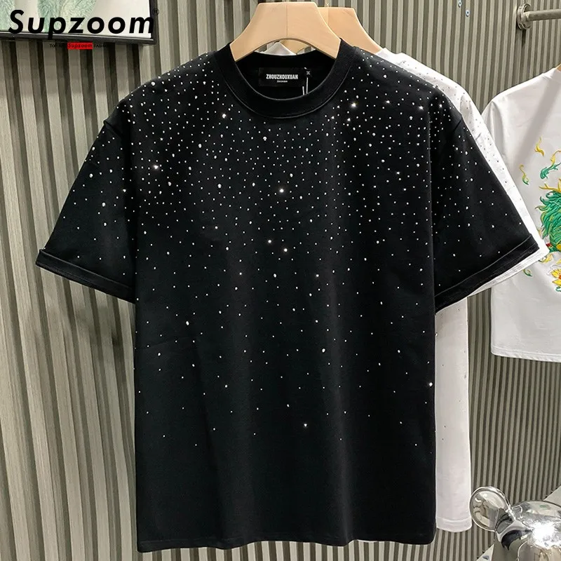 Supzoom New Arrival Summer Light Luxury Star Hot Rhinting Neutral Short O-neck Casual Heavy Texture Cotton Ins Loose Men Tshirt