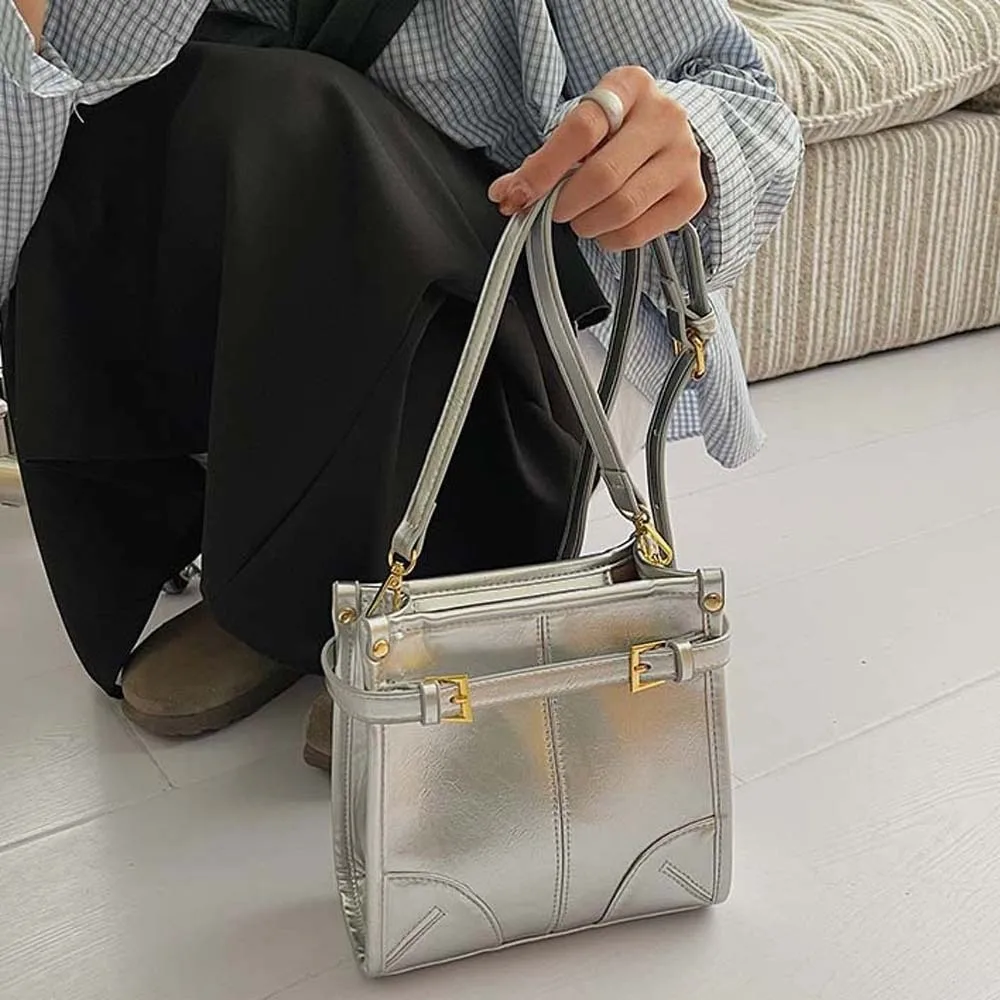 

Large Capacity Square Shoulder Bag Anti-splash Water Korean Style Belt Buckle Crossbody Bag Solid Color High-end