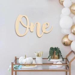 YOMDID One Wooden Sign One Wall Sticker Wall Word Sign Photo Prop for Baby Shower Birthday Wedding Home Room Party Decorations