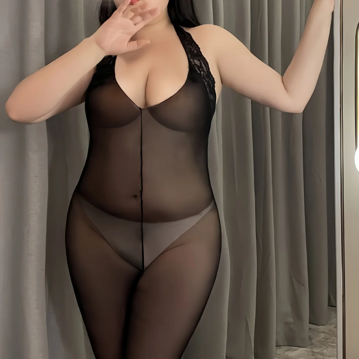 FREEAUCE 5XXXXL Oversized Women Sexy Open Crotchless Fishnet Bodystockings Plus Size See Through One-pieces Bodysuits Lingerie