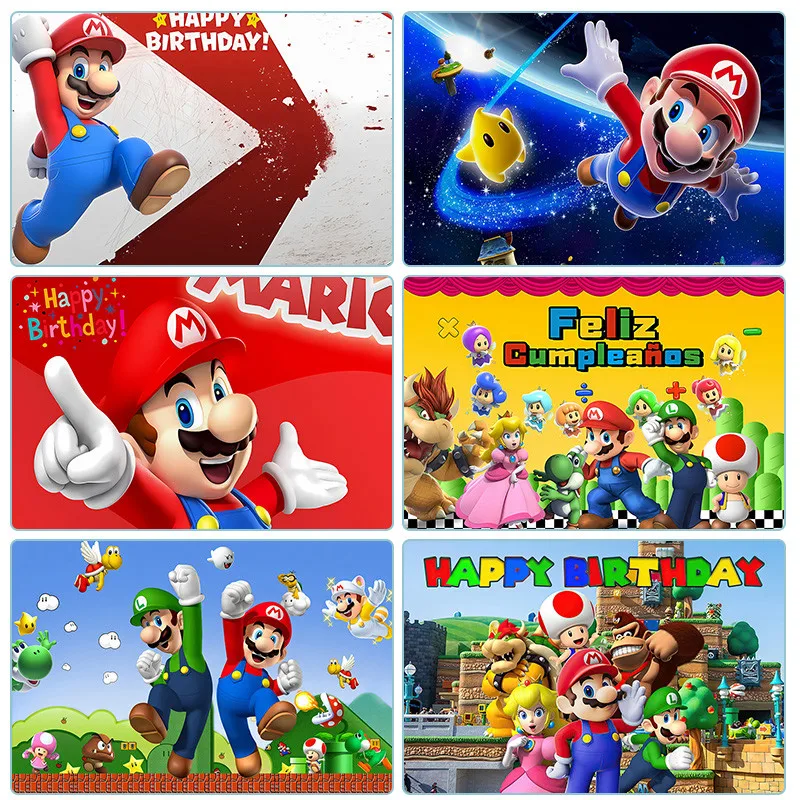 Backdrop Super Marios Luigi Boys Bros Birthday Party Photography Background Baby Shower Event Wall Banner Poster Banner Decor