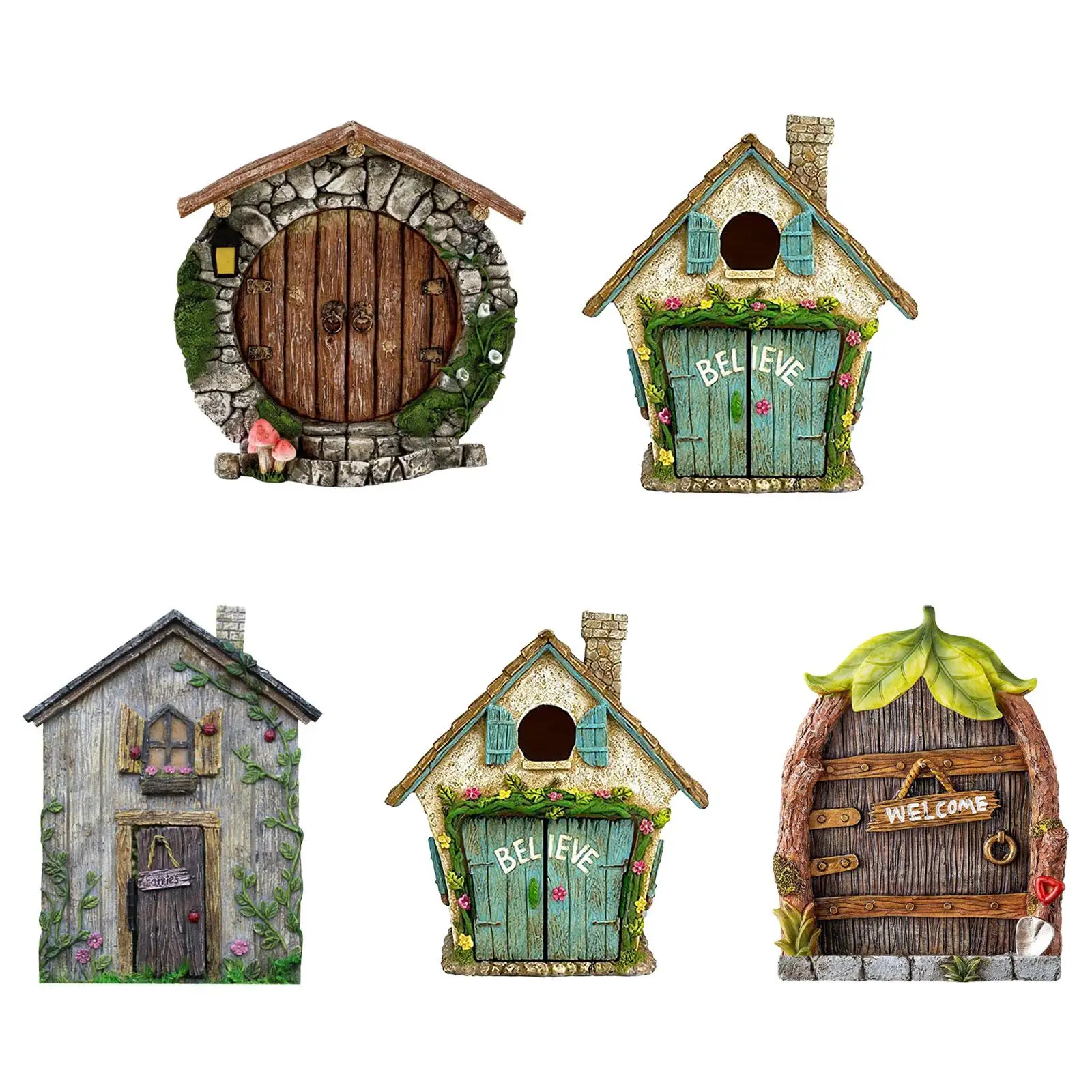 2D Fairy Garden Miniatures Gnome Window Door Set Pendant Glow In The Dark Creative Ornaments Crafts Fairy Garden Decorations