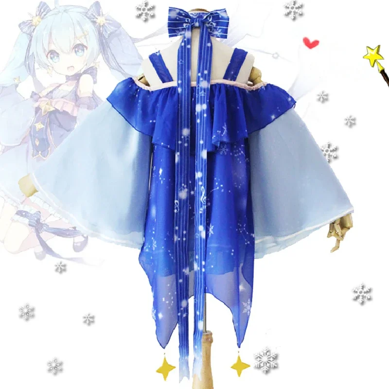 Snow Miku Anime Cosplay Full Suit VOCALOID Wig Costume Star and Snow Princess Dress Cos Women Role-Play Props Performance Party