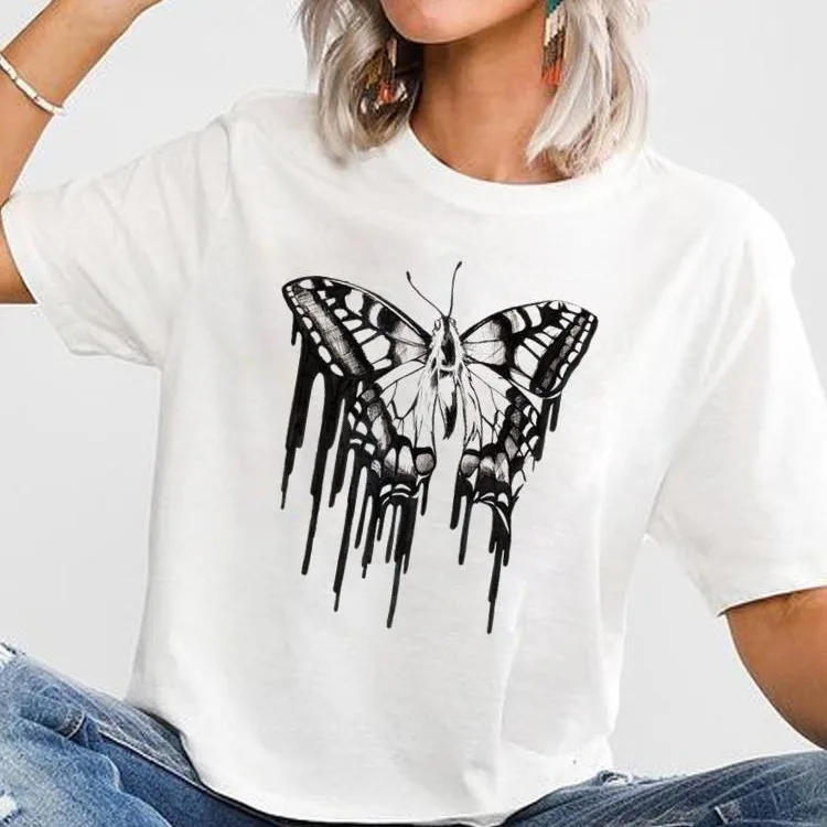 Europe and The United States Butterfly Cute Clothing Top Short-sleeved T-shirt Graphic T Shirts  Oversized Tshirt  Tops