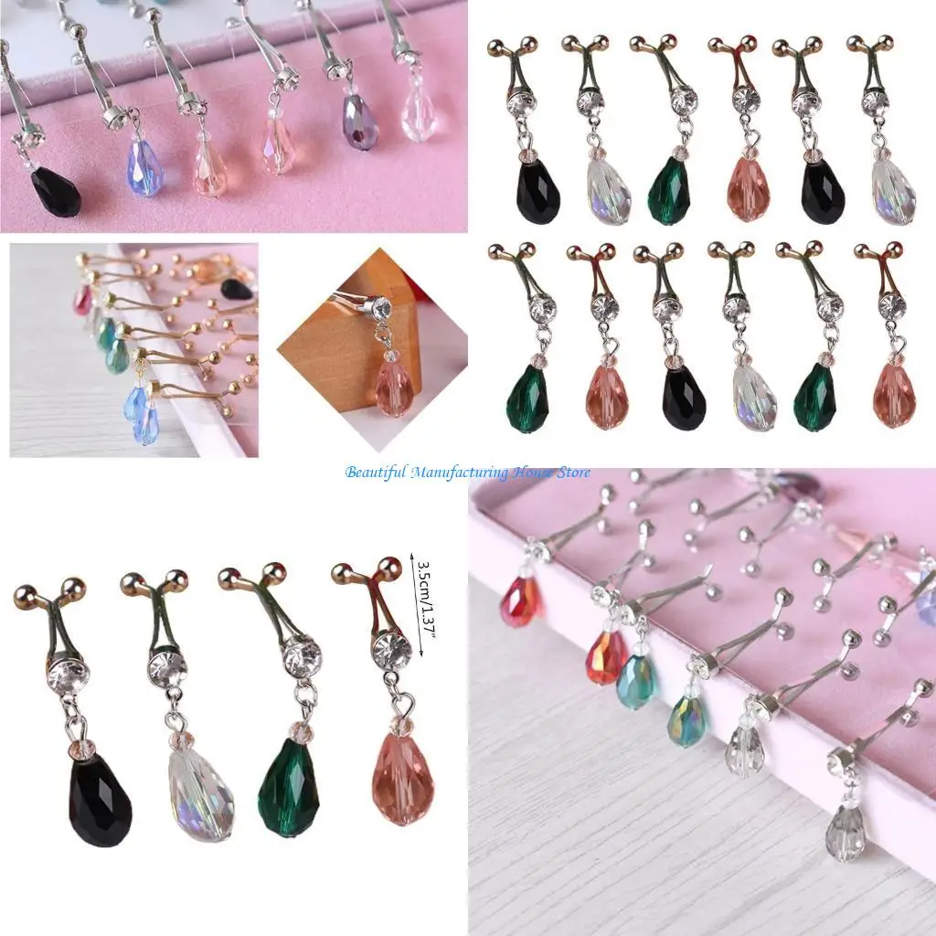 

E56A 12Pcs Faux Crystal Pendant Muslim Hijab Scarf Metal U Clips Shawl Brooch Pins