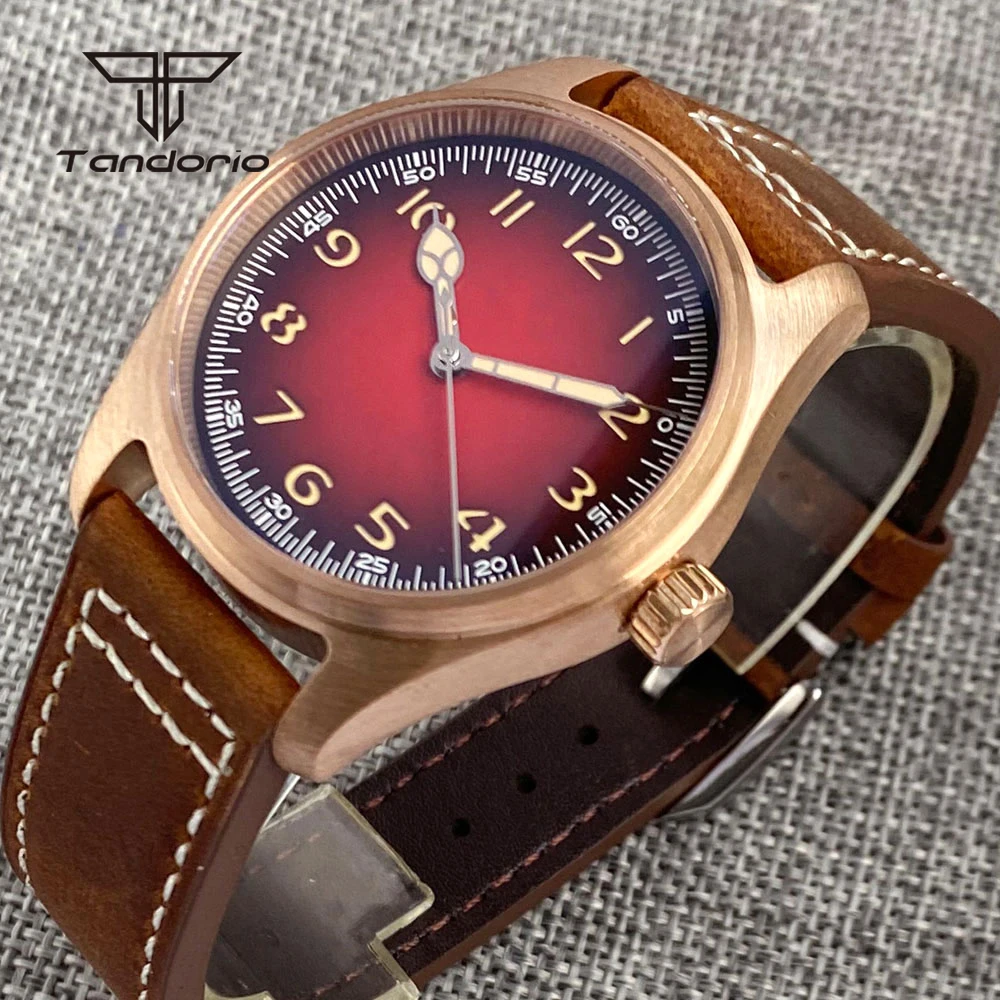 Tandorio Real Cusn8 Bronze Pilot 39mm Dive 20BAR Mechanical Automatic Men\'s Watch AR Sapphire Crystal NH35A PT5000 Movt Luminous