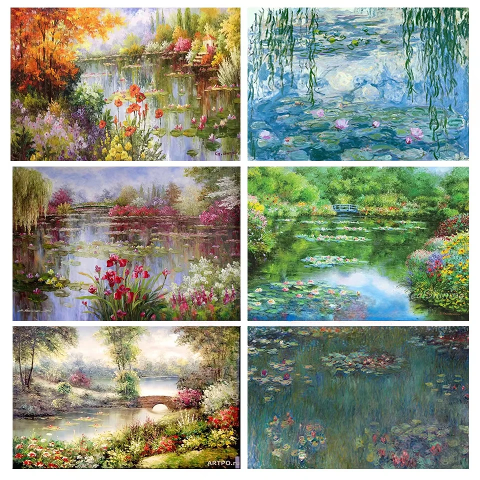 1PCS Claude Monet Seerosen Diamant Kunst Malerei 5D Diamant Mosaik Wand Bild Impressionist für Dekor Hause